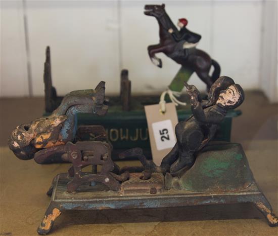 2 x painted cast iron money boxes- Showjumper and Dentist